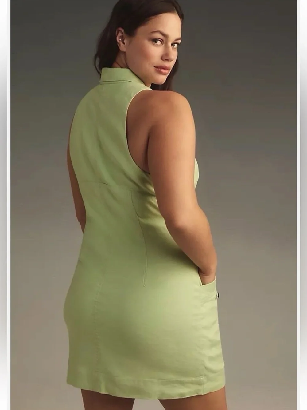 NWT Maeve Anthropology Green Sleeveless Button-Front Mini Dress Sz MP - Picture 3 of 11